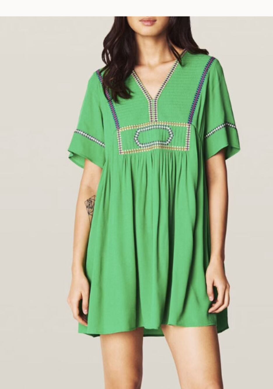 ba&sh Talia green embroidered mini dress sze 4 (see black tag pic)
